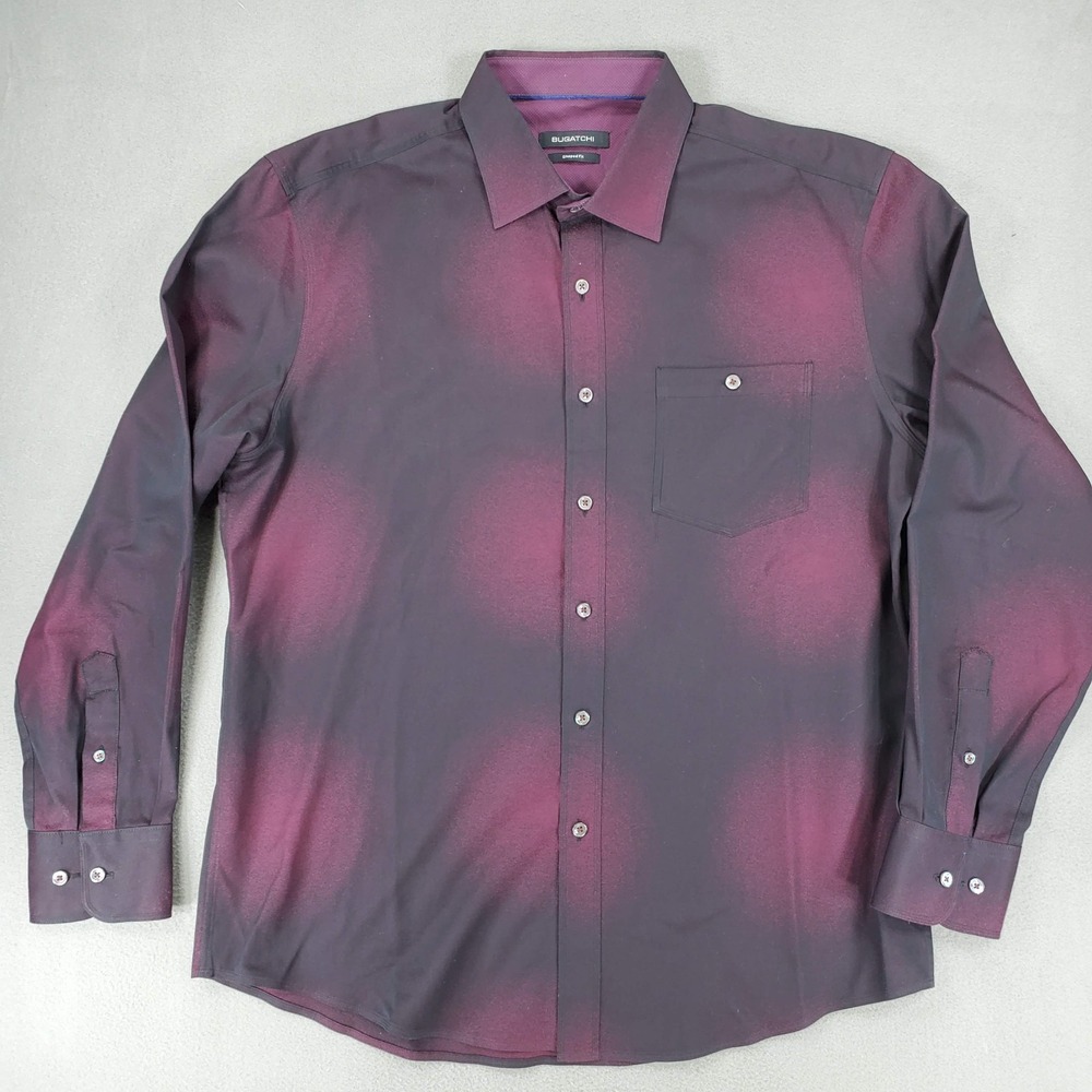 Lot 4 Bugatchi Print Plaid Cuff Long‎ Sleeve Button Down Shirt Men L Shaped Fit - Picture 2 of 16